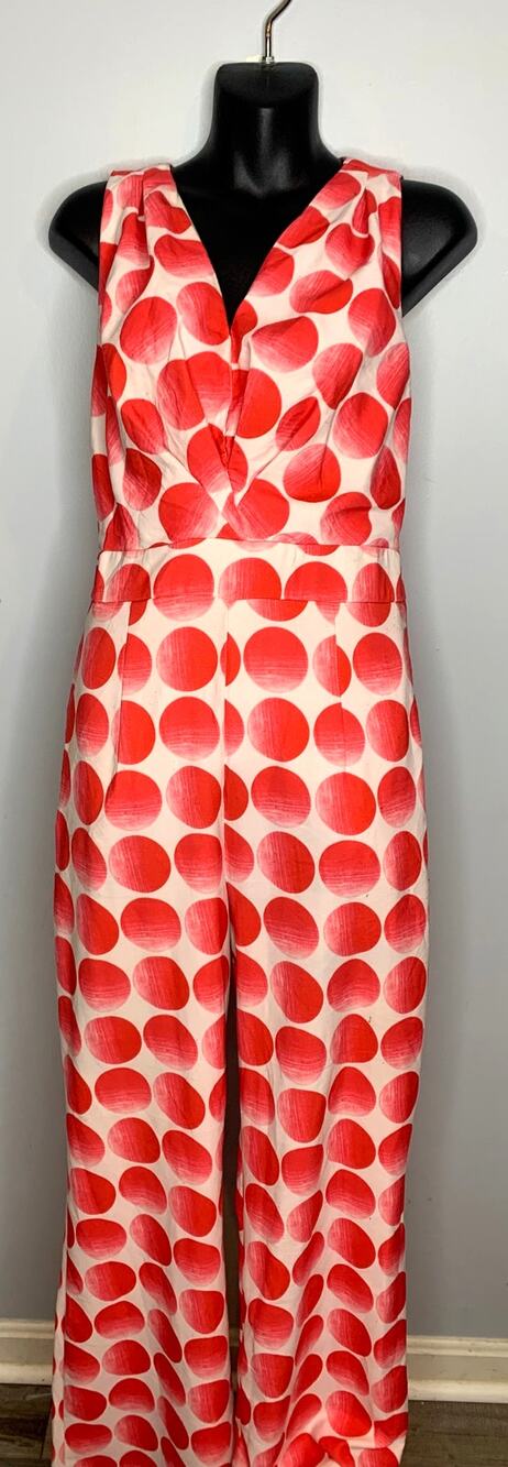 La Patean Women's 42 V-Neck, Sleeveless Orange/Red Geometric Jumper